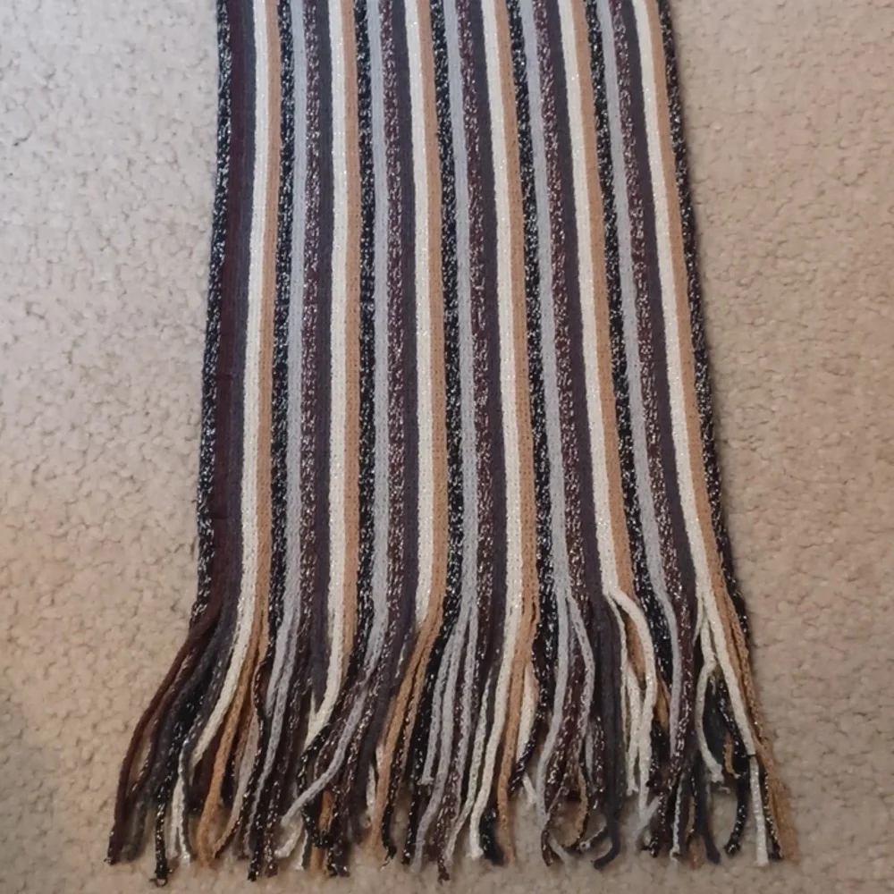 Cejon Earthtone Striped Scarf With Fringe And Sparkle
